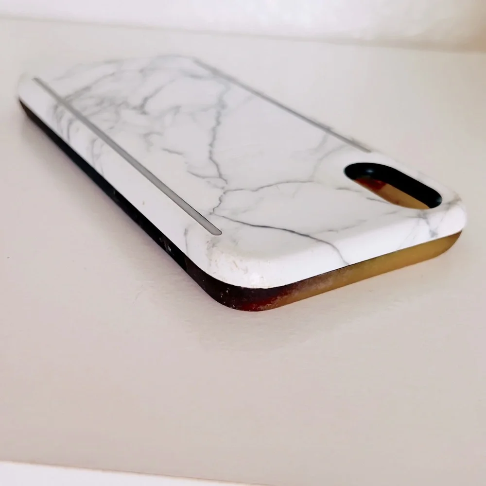 LUMEE Iphone X Lighted Duo Selfie Phone Case White Marble Influencer Cell Light